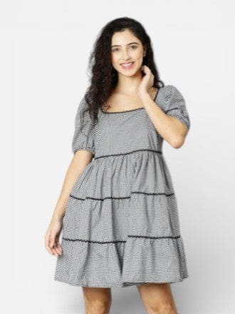 Black Check Cotton Dress