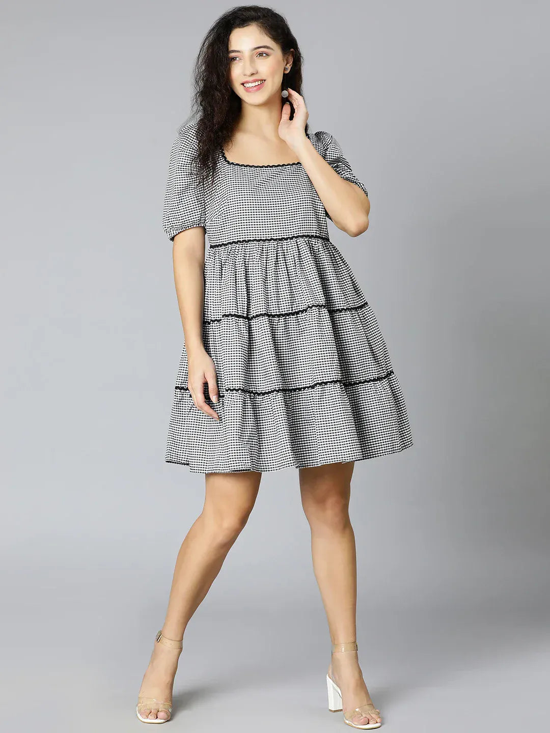 Black Check Cotton Dress