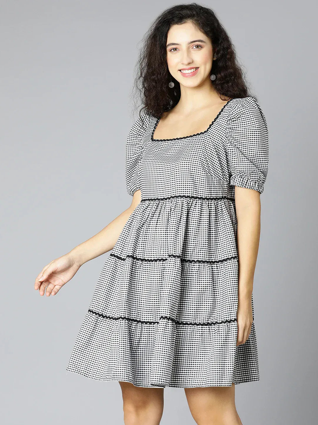 Black Check Cotton Dress