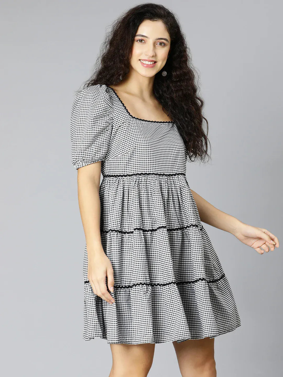 Black Check Cotton Dress