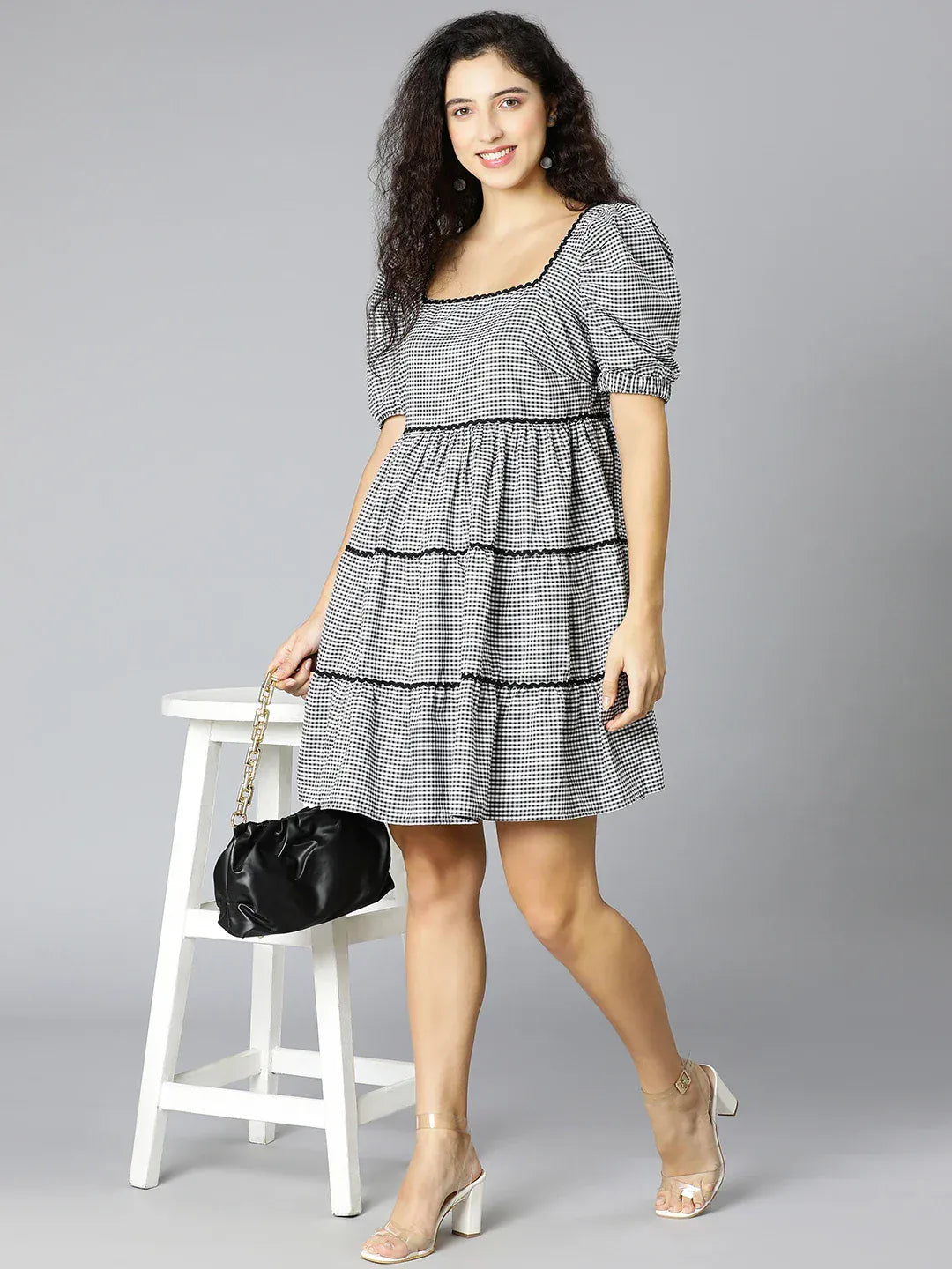 Black Check Cotton Dress