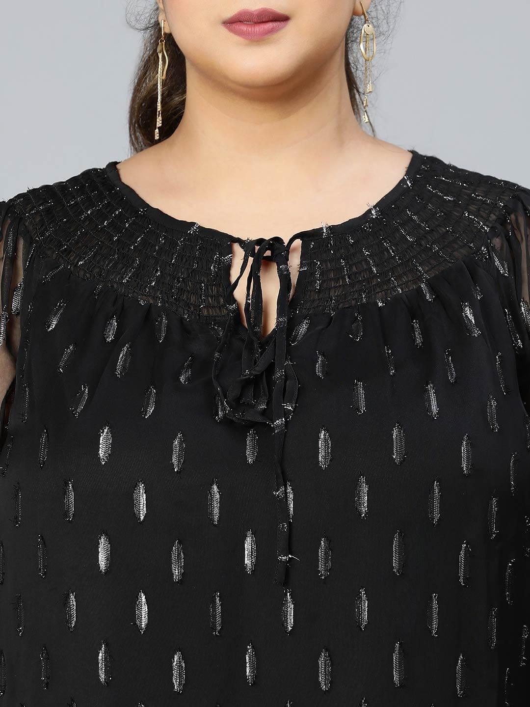 Winky Black Lurex Print Plus Size Party Wear Loopy Top - oxolloxo