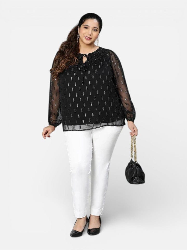 Plus Size Black Lurex Print Top
