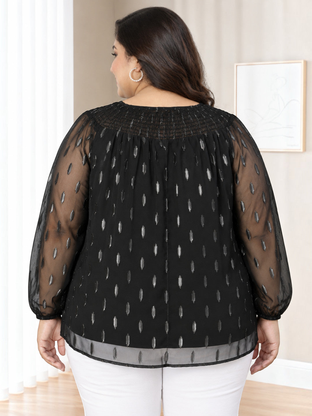 Plus Size Black Lurex Print Top