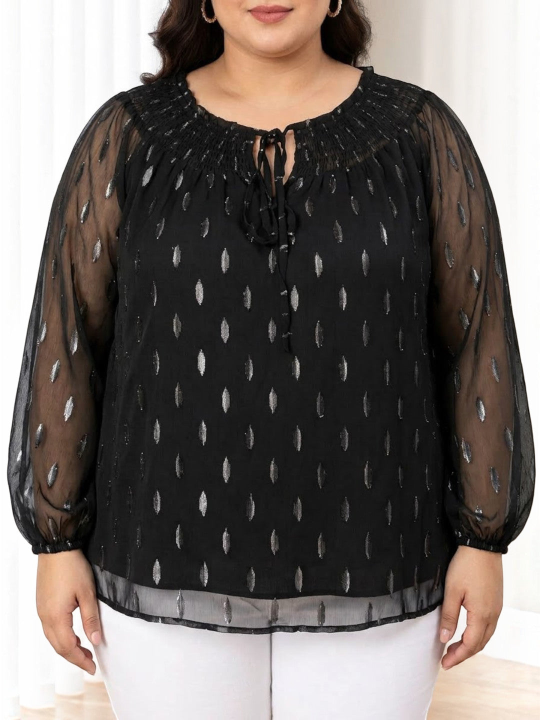 Plus Size Black Lurex Print Top