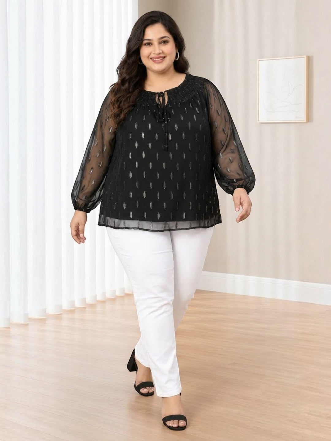Plus Size Black Lurex Print Top