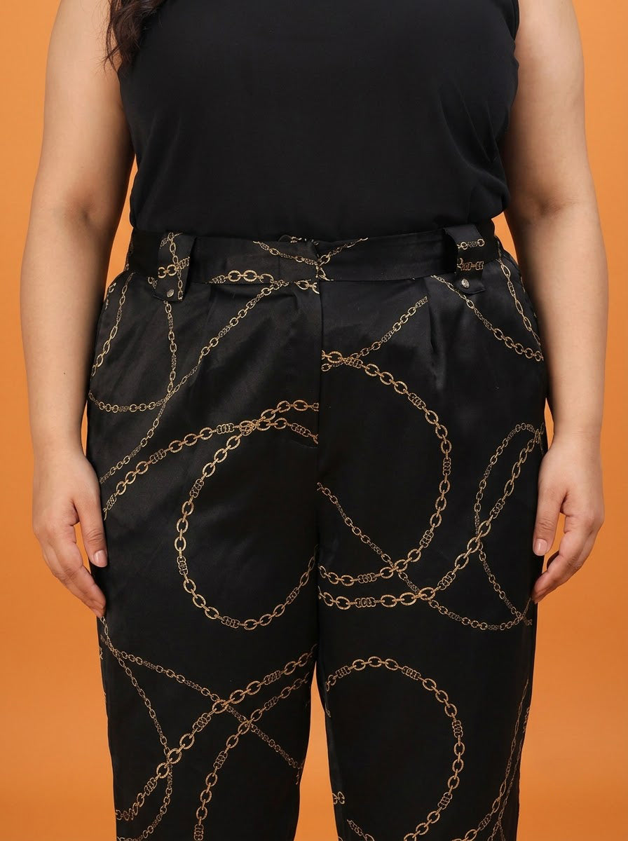 Plus Size Black Printed Pant
