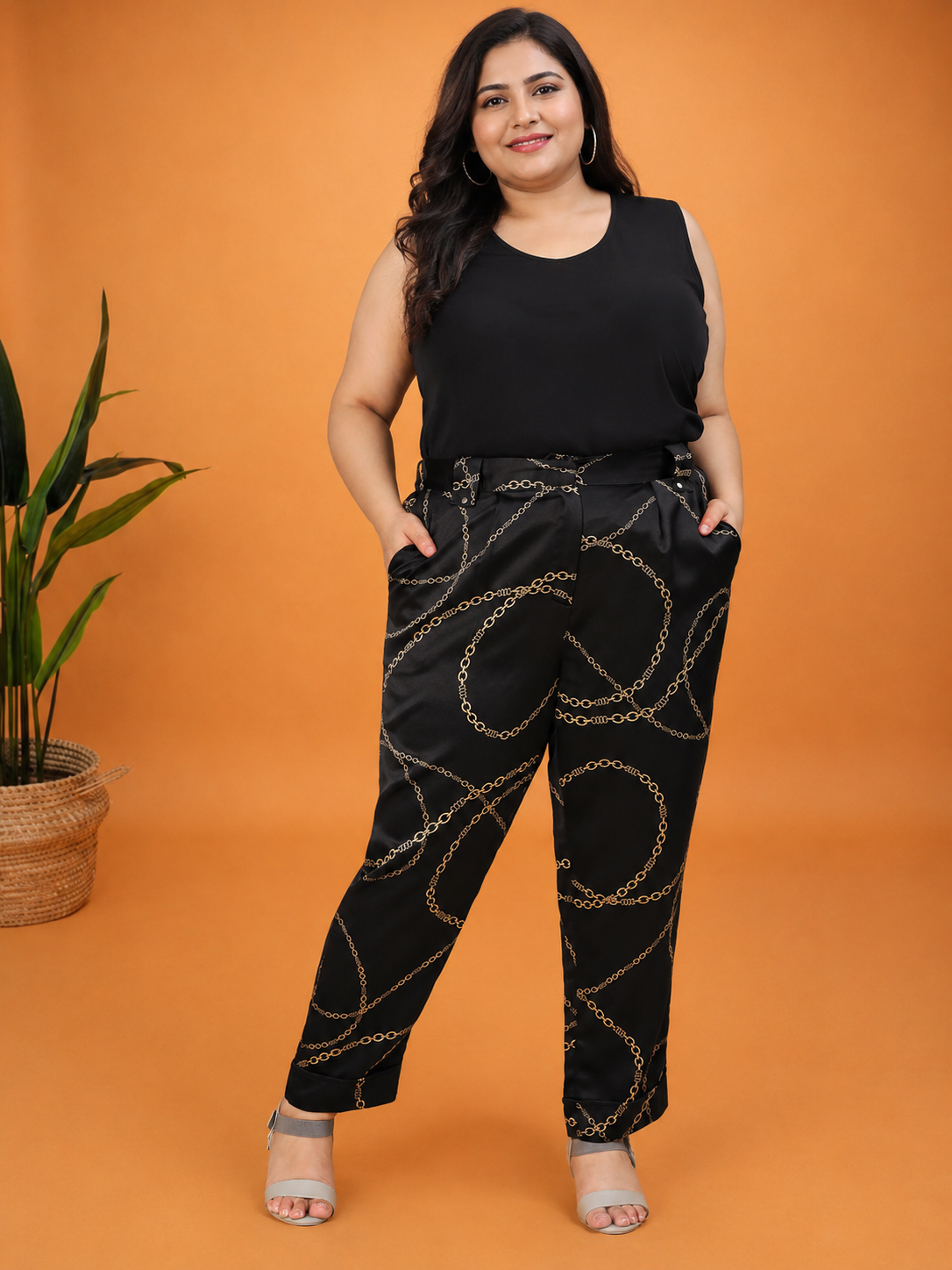 Plus Size Black Printed Pant