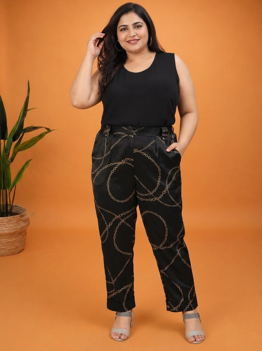 Plus Size Black Printed Pant