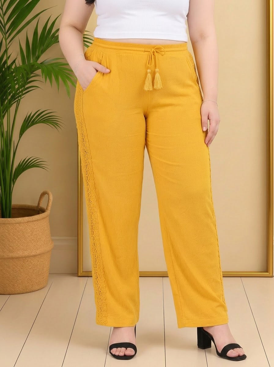 Plus Size Yellow Rayon Pant