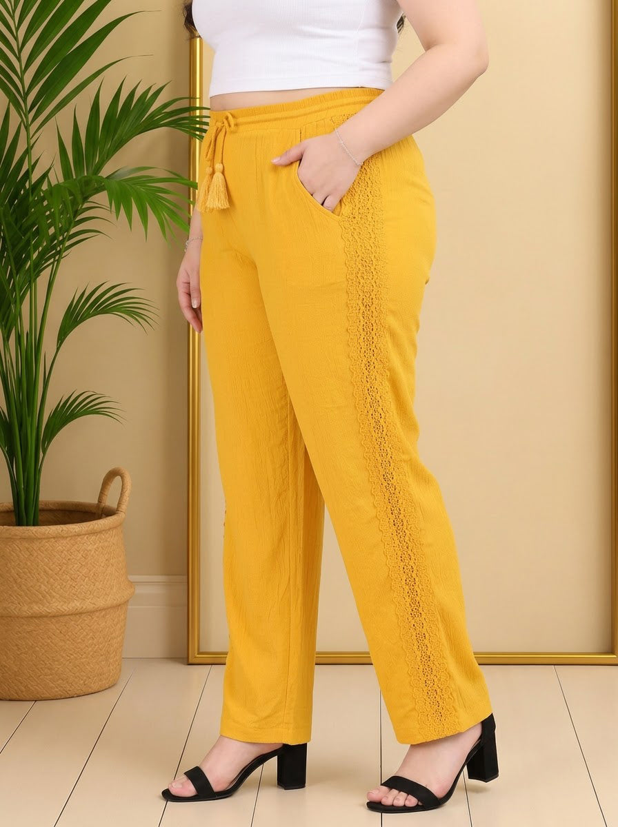 Plus Size Yellow Rayon Pant