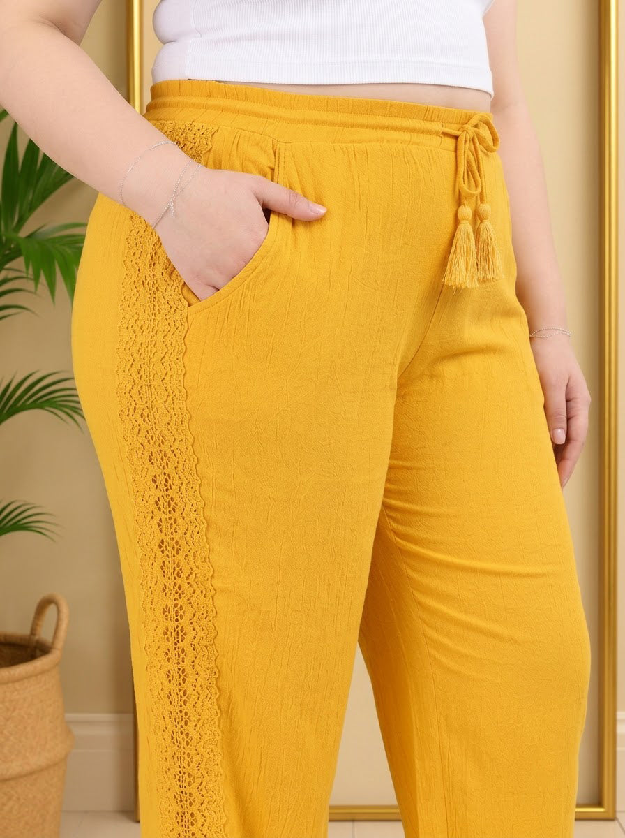 Plus Size Yellow Rayon Pant