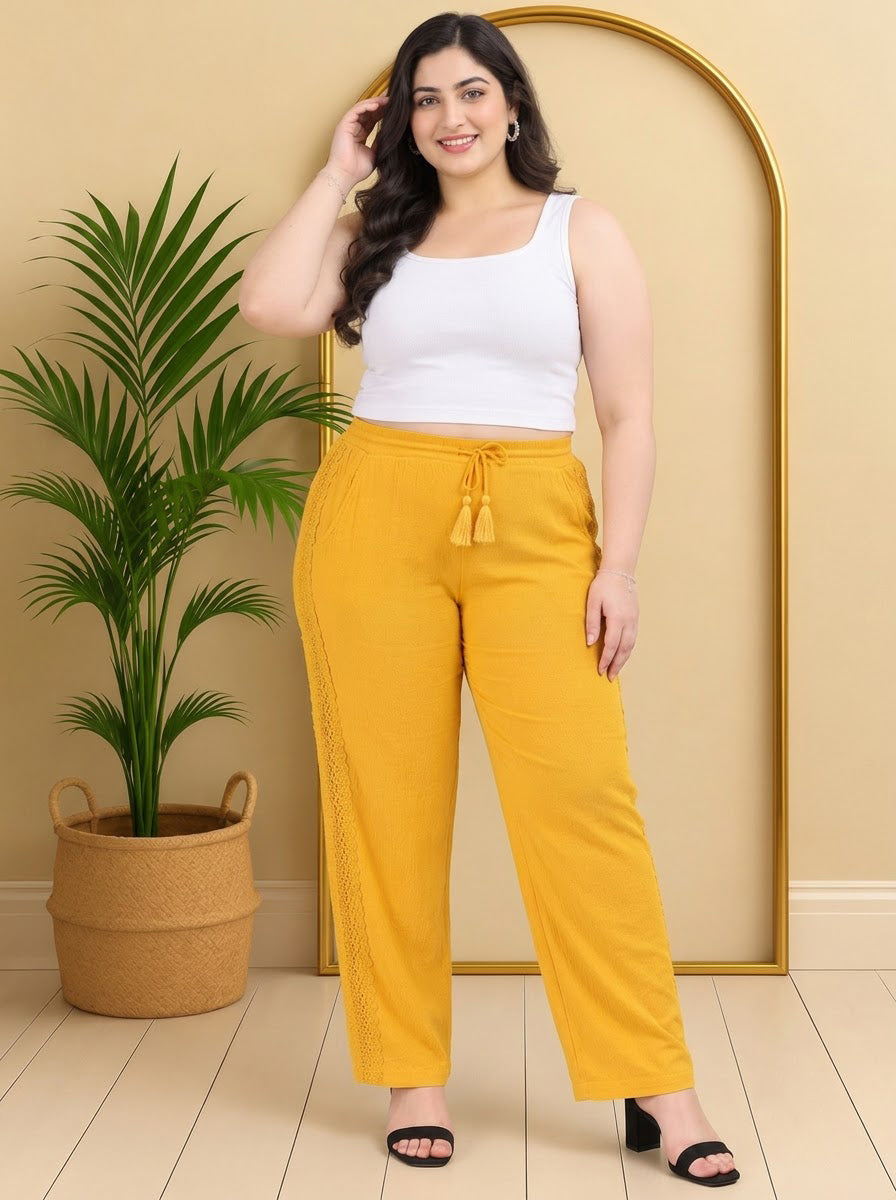 Plus Size Yellow Rayon Pant