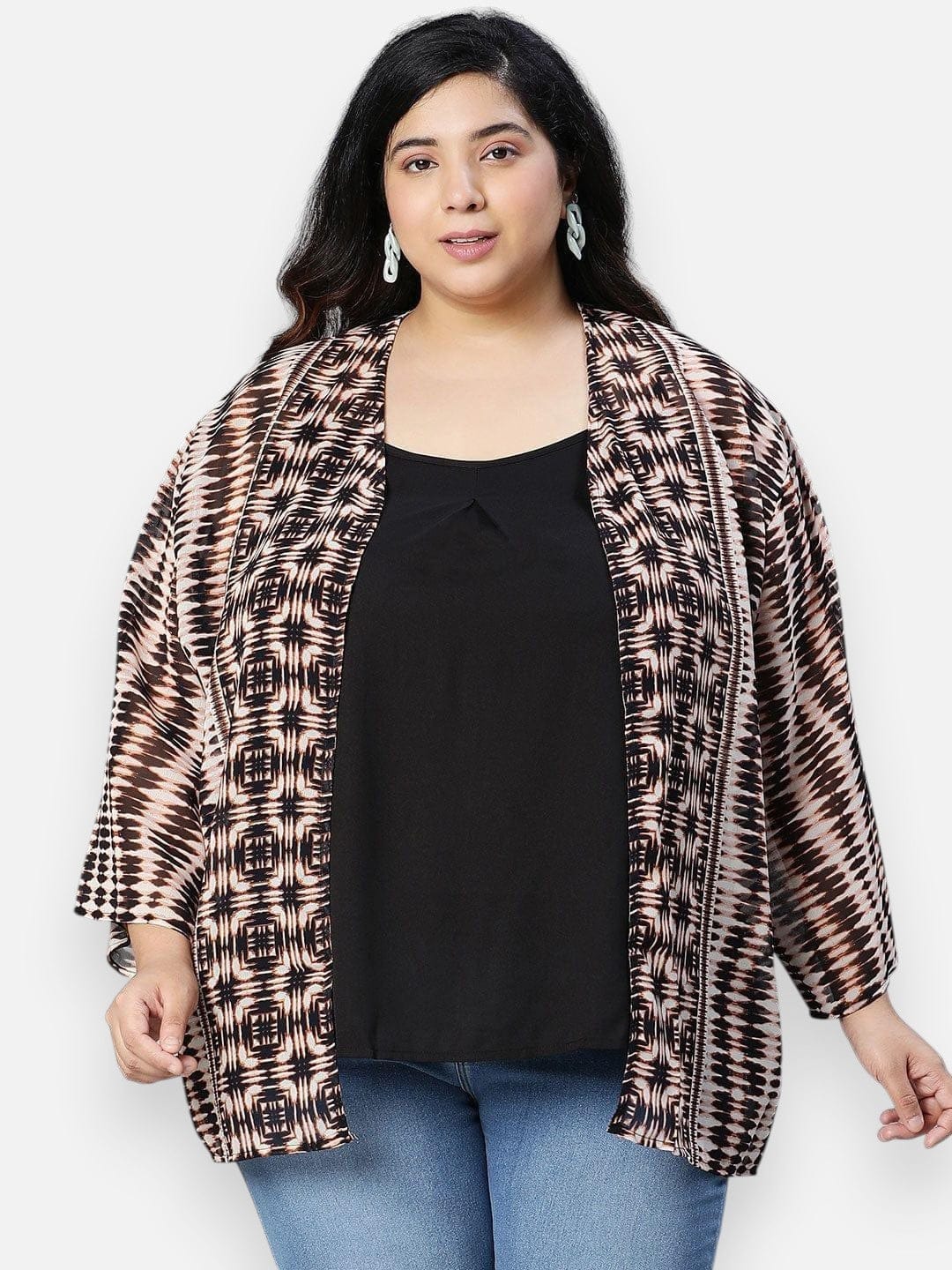 Plus Size multicolor Printed Shrug