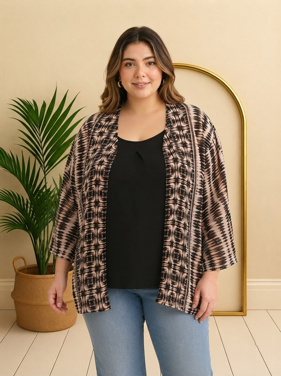 Plus Size multicolor Printed Shrug