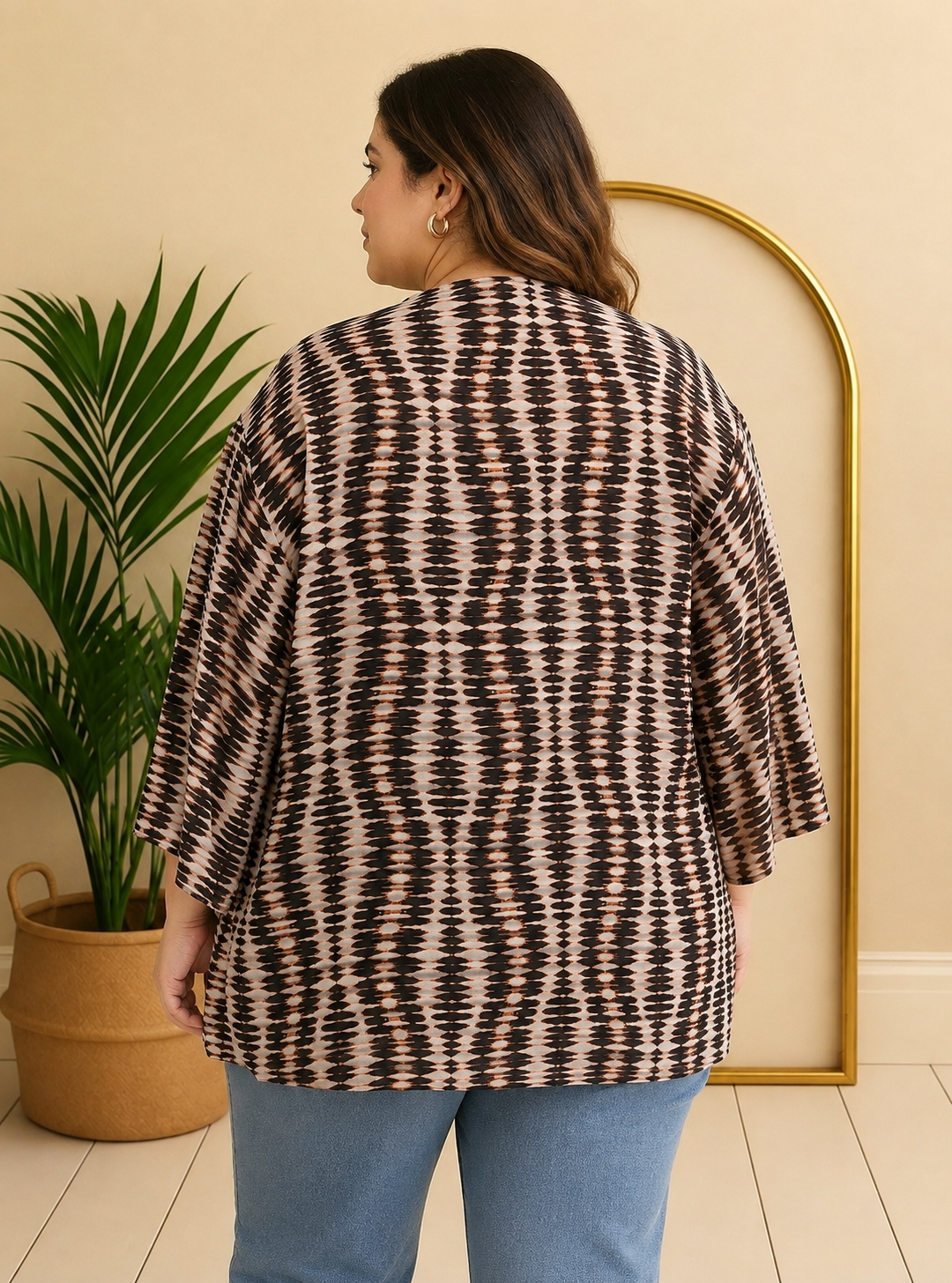 Plus Size multicolor Printed Shrug