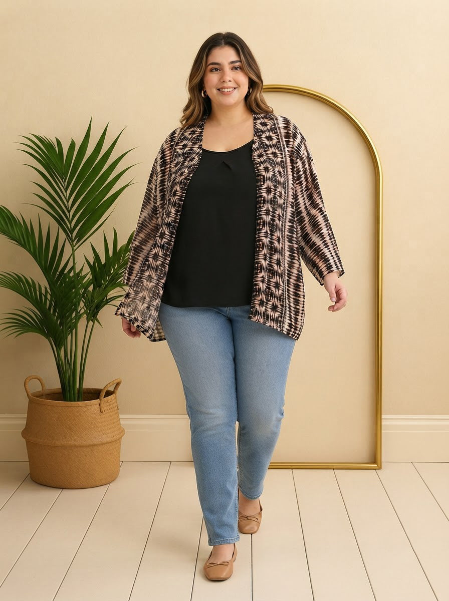 Plus Size multicolor Printed Shrug