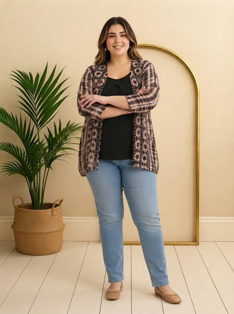 Plus Size multicolor Printed Shrug