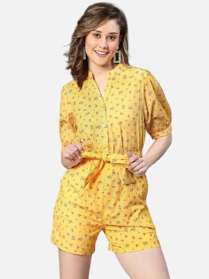 Women Yellow Floral Print Playsuit