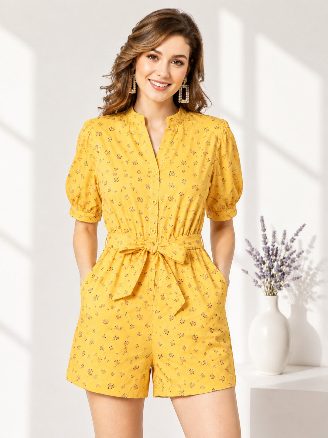 Women Yellow Floral Print Playsuit