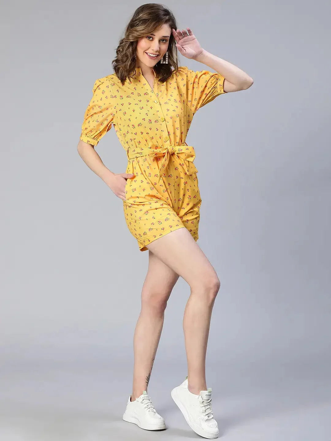 Women Yellow Floral Print Playsuit