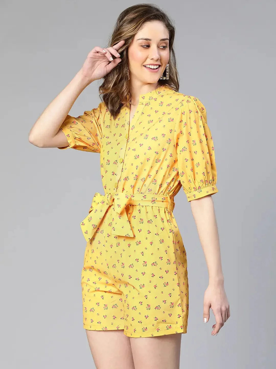 Women Yellow Floral Print Playsuit