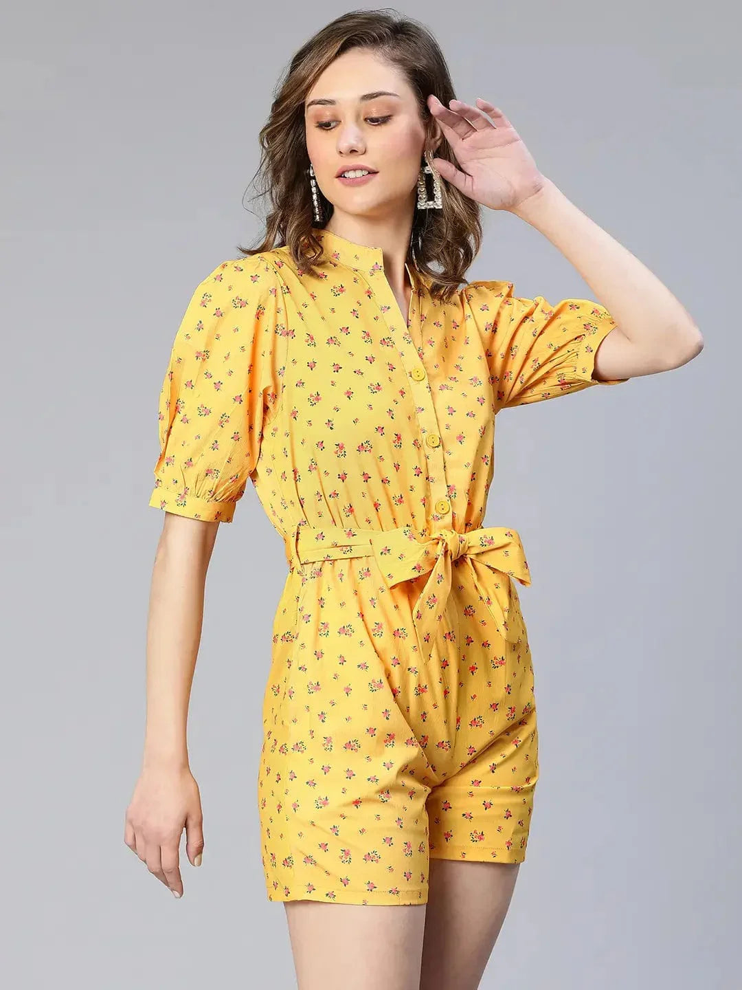 Women Yellow Floral Print Playsuit