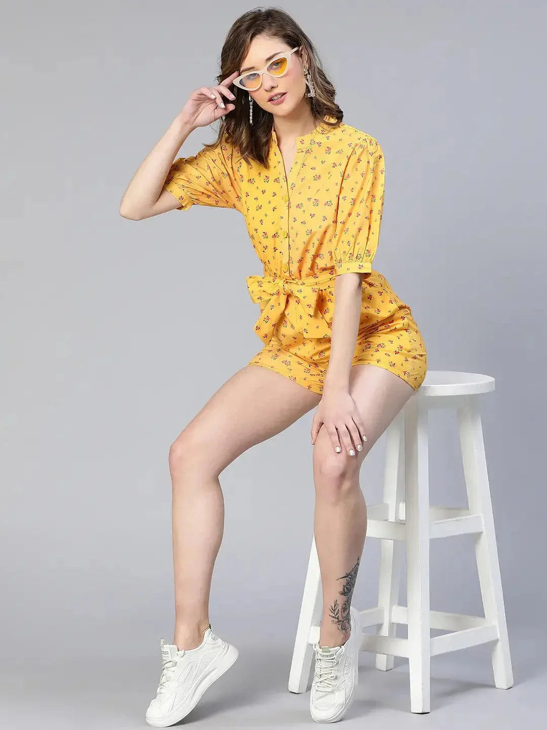 Women Yellow Floral Print Playsuit