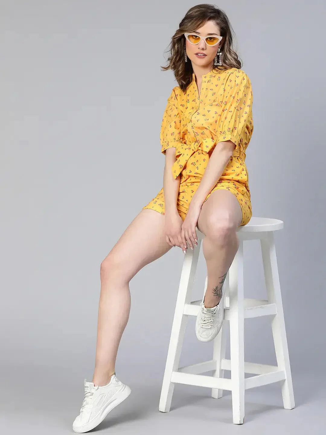 Women Yellow Floral Print Playsuit