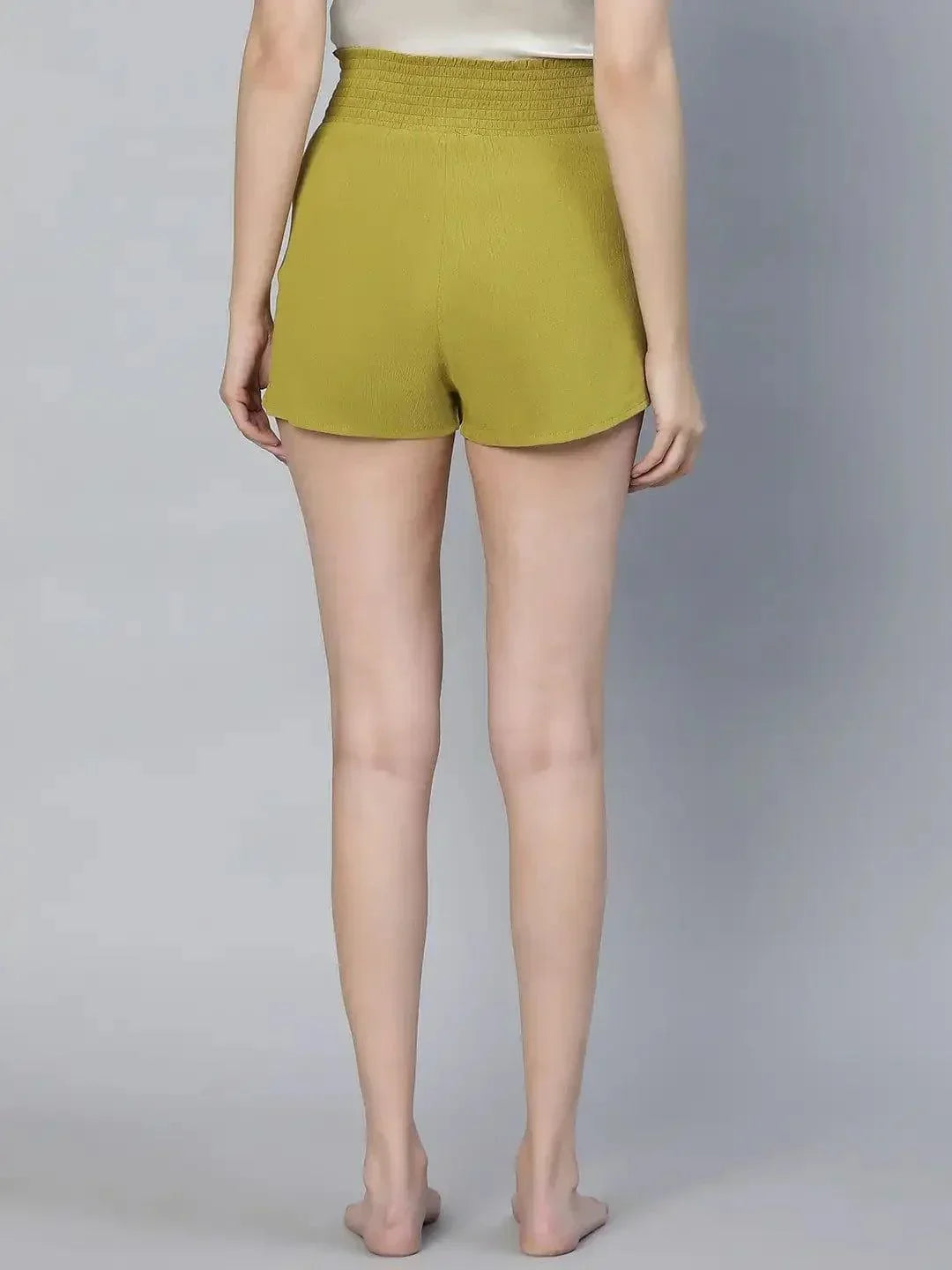 Tangle Olive Color Elasticated High Waist Women Nightwear Shorts - oxolloxo