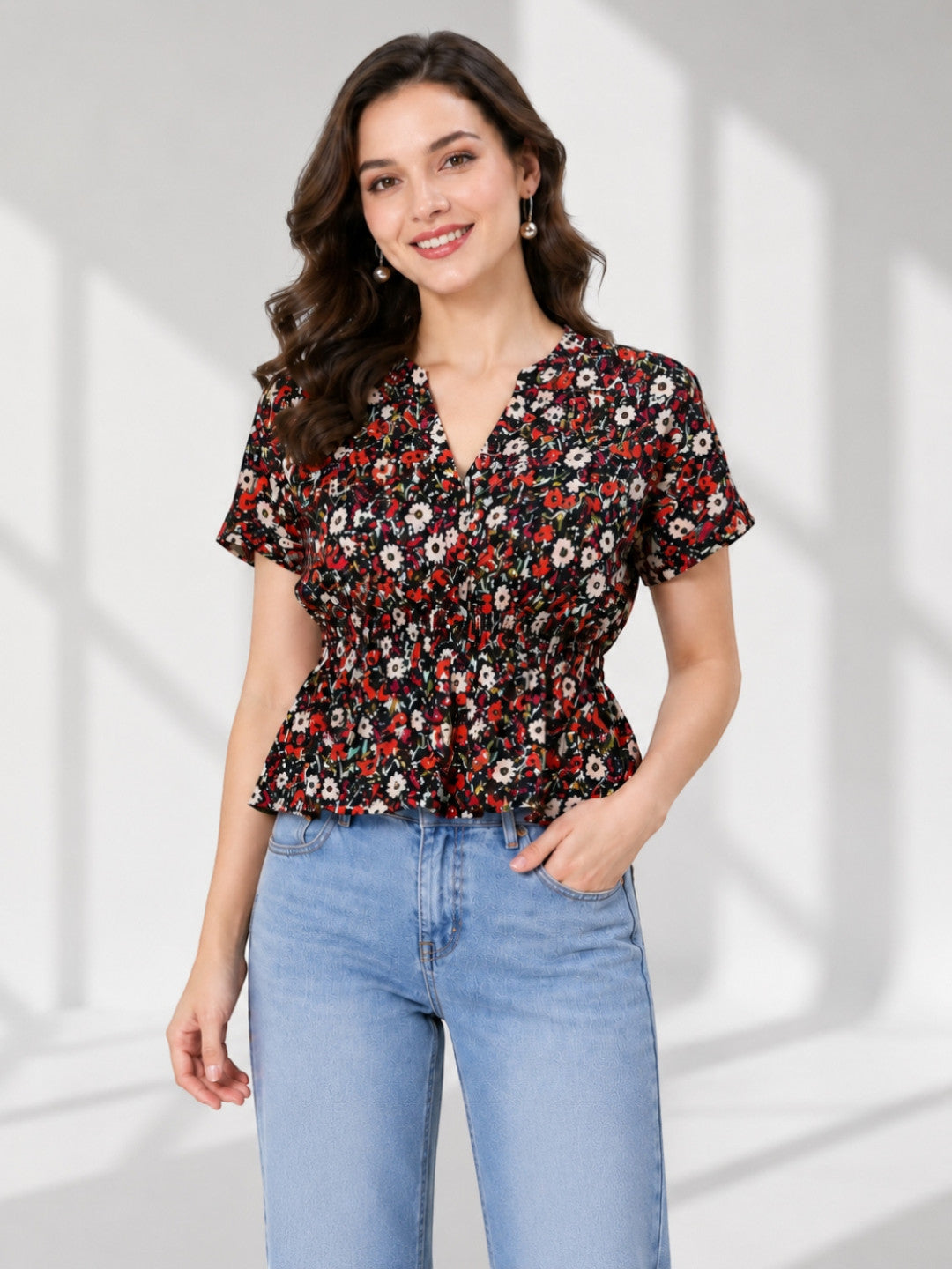 Women's Multicolor Floral Print Top