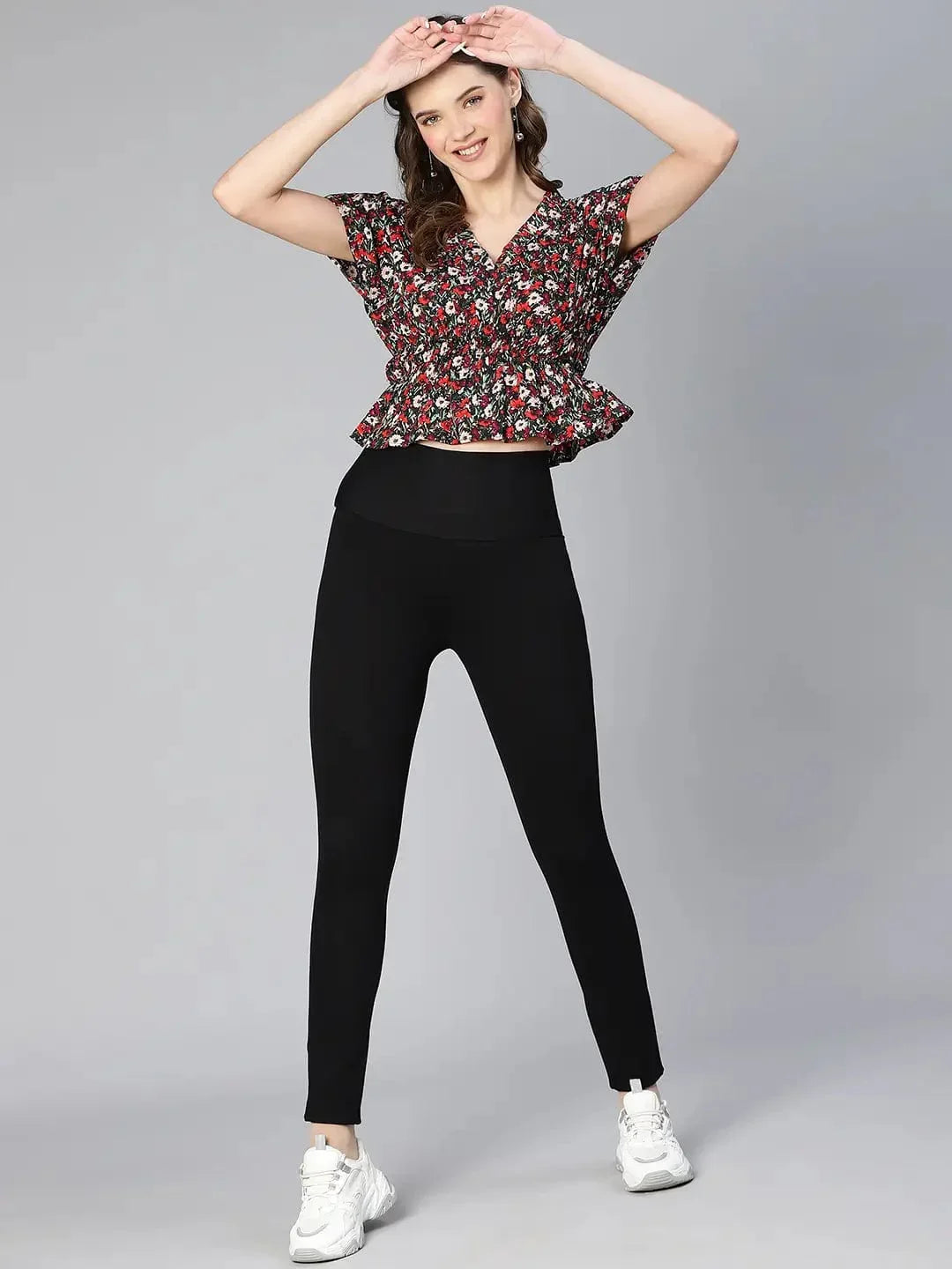 Women Multicolored Floral Print Elasticated Polyester Top - oxolloxo