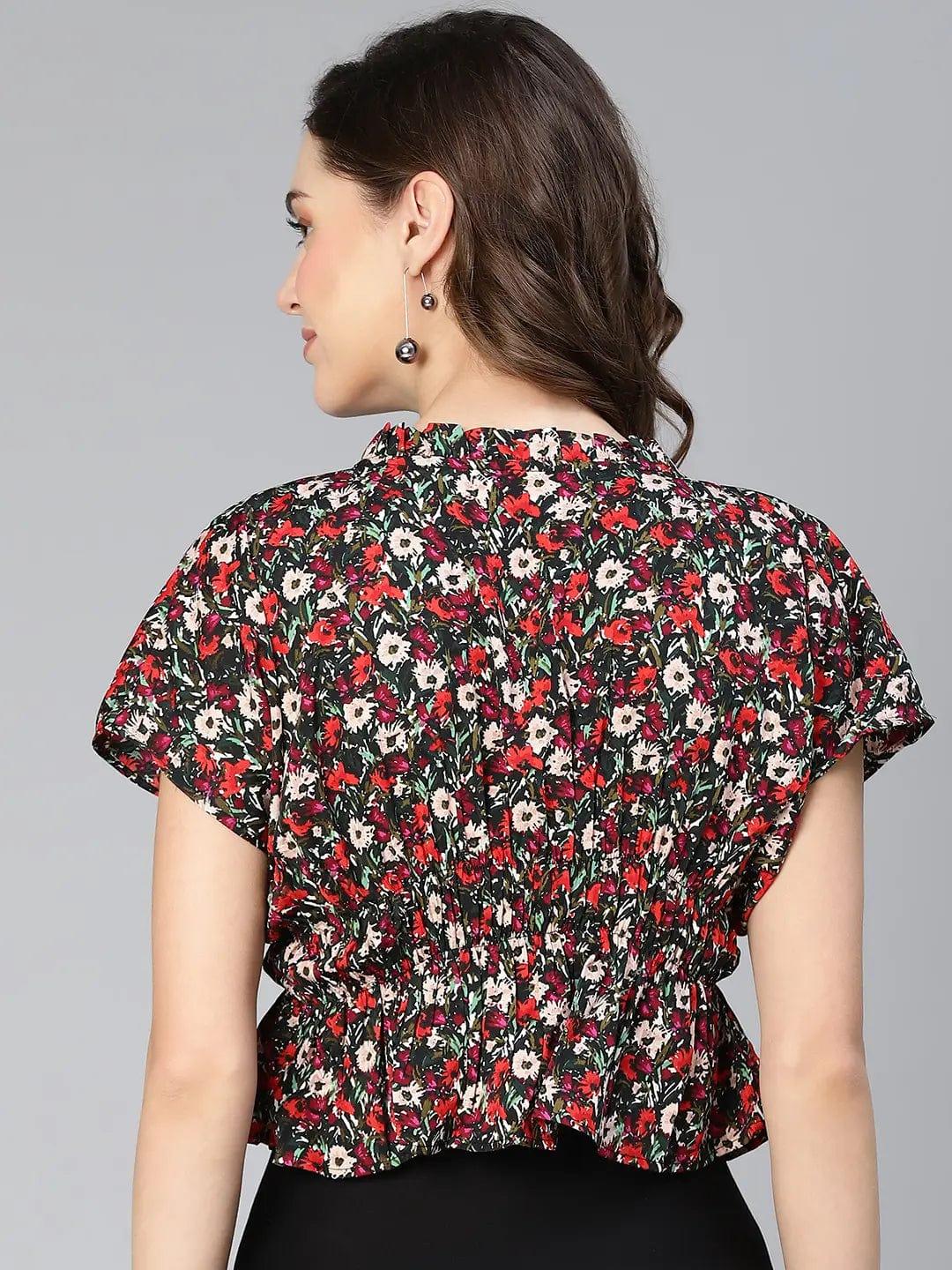 Women Multicolored Floral Print Elasticated Polyester Top - oxolloxo