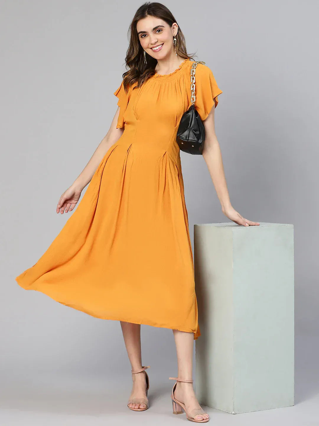 Women Yellow Rayon Dress