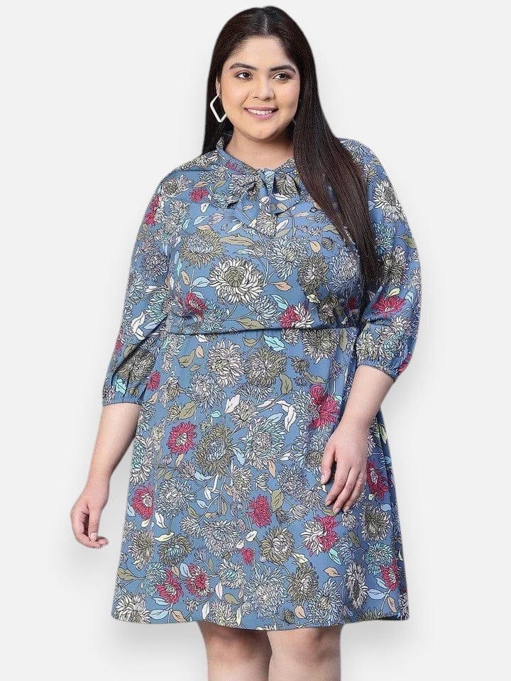 Plus Size Multicolor Floral Print Dress