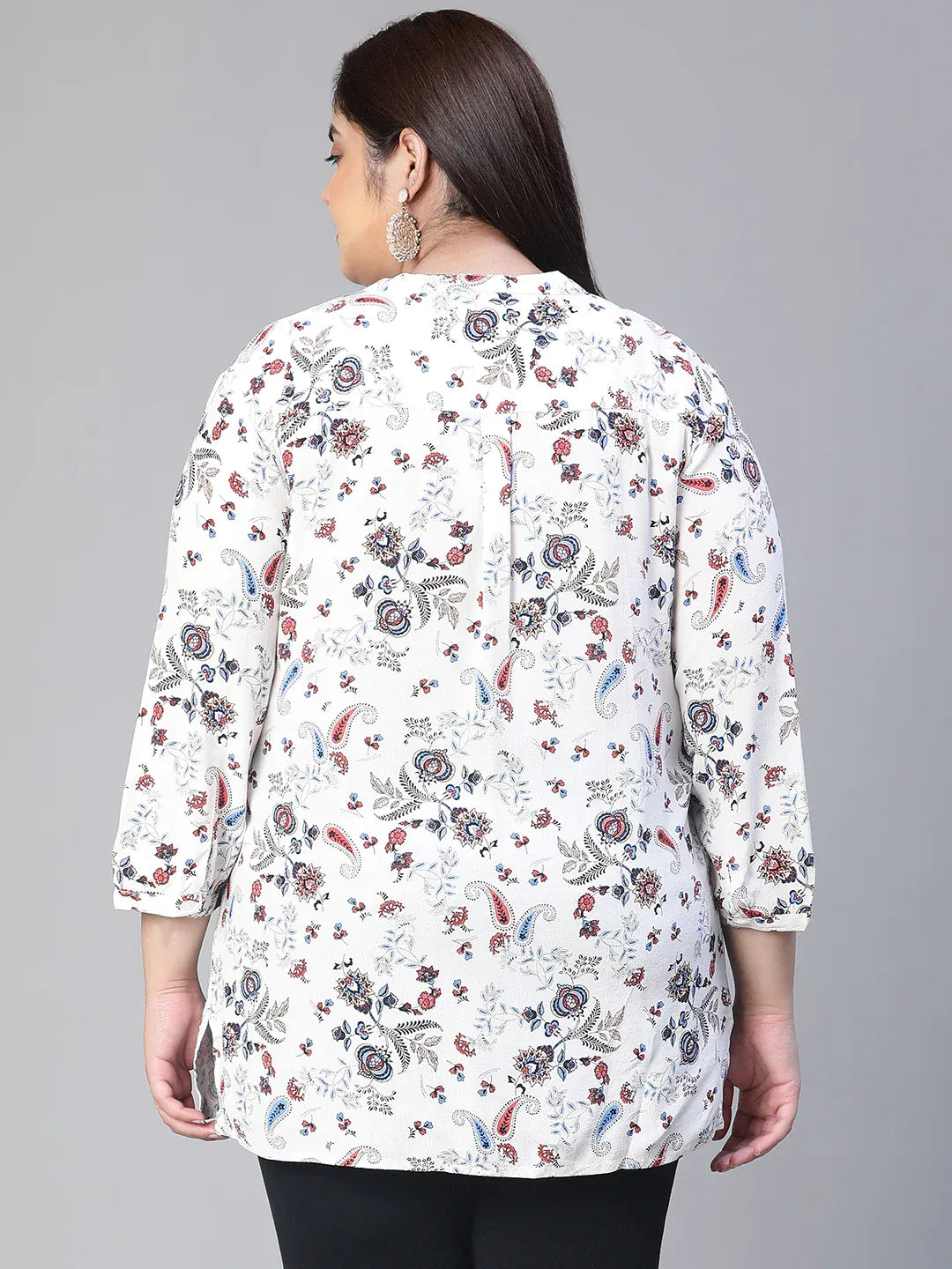 women-printed-3-4-sleeve-plus-size-casual-top