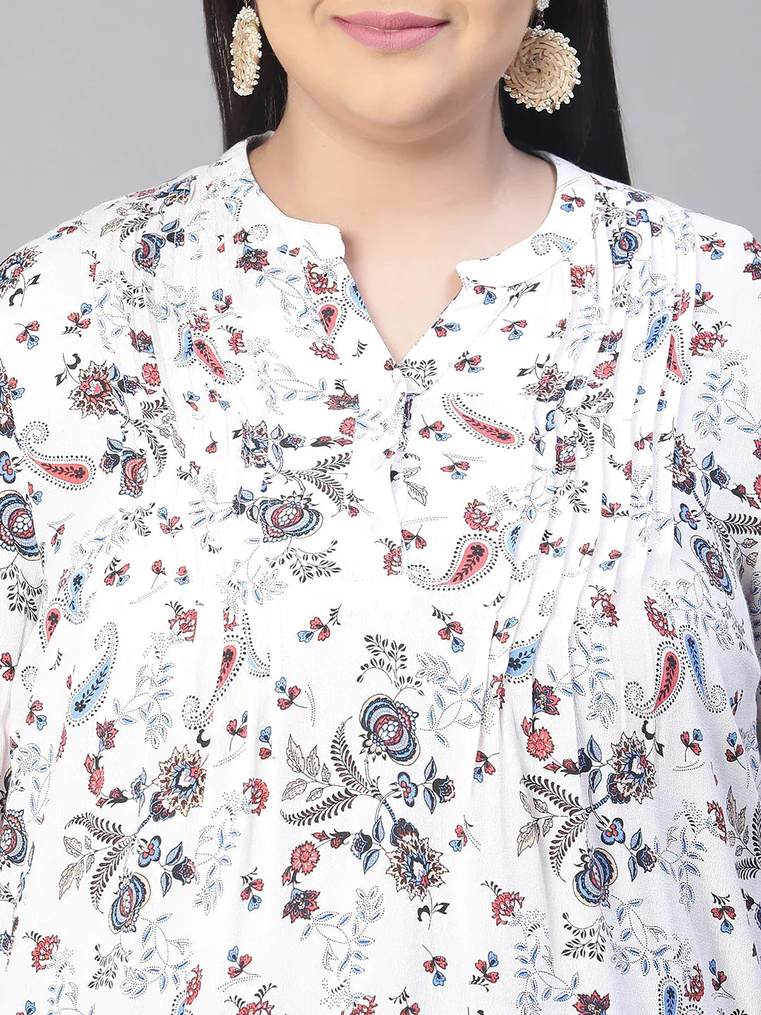women-printed-3-4-sleeve-plus-size-casual-top