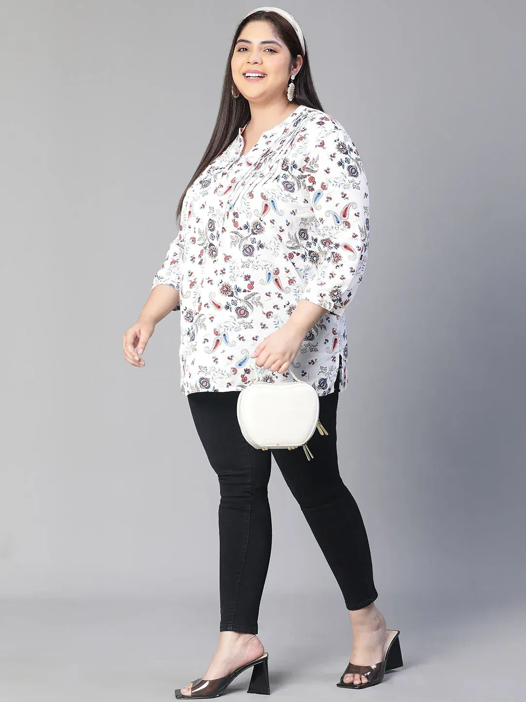 women-printed-3-4-sleeve-plus-size-casual-top