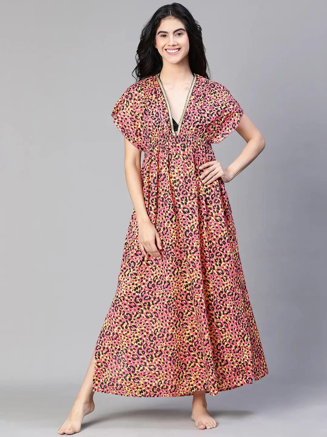 Women's Multicolor Floral Print Beachwear Cotton Dress
