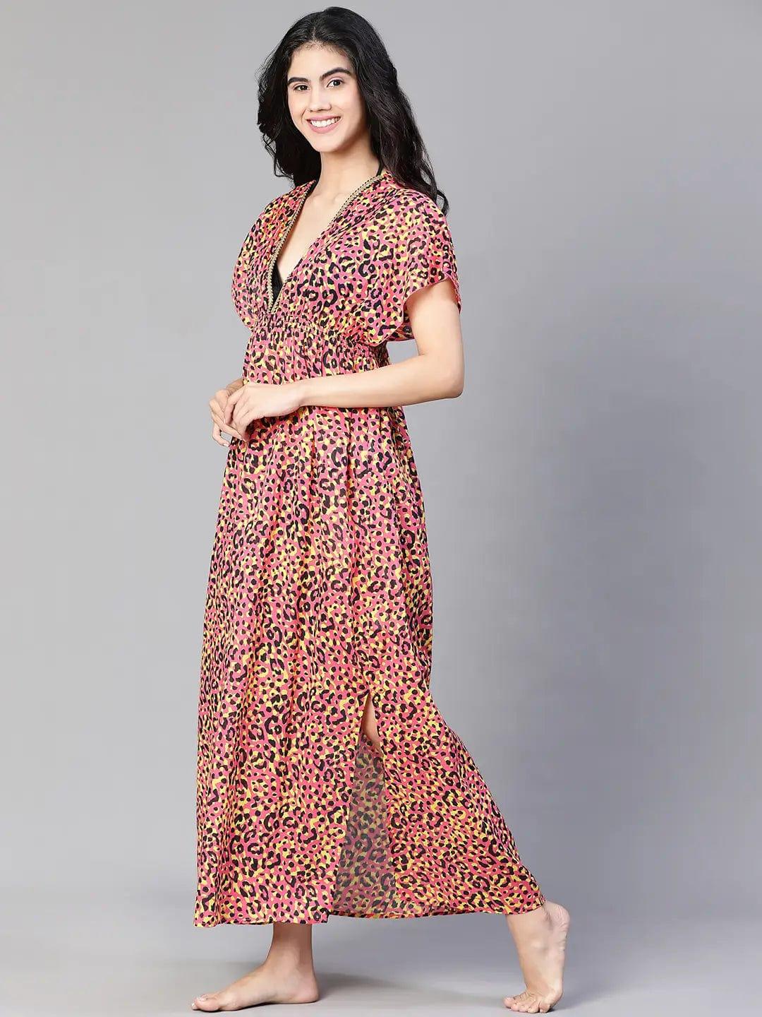 Women's Multicolor Floral Print Beachwear Cotton Dress