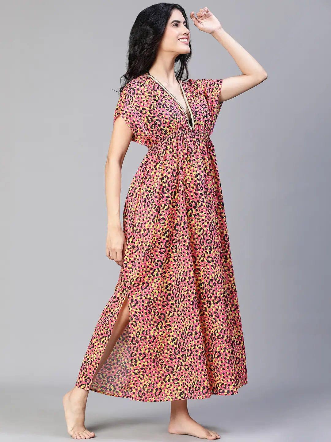 Women's Multicolor Floral Print Beachwear Cotton Dress