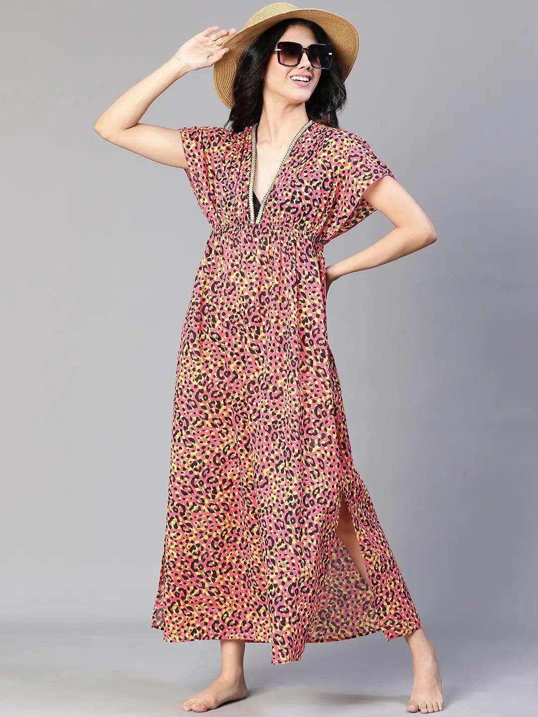 Women's Multicolor Floral Print Beachwear Cotton Dress