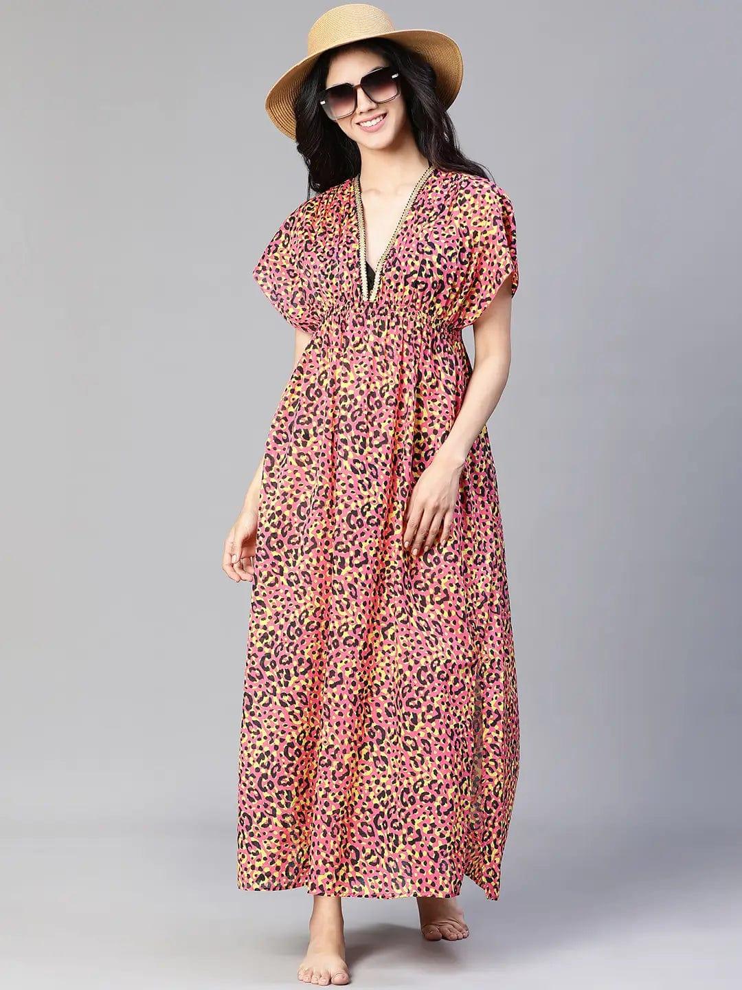Women's Multicolor Floral Print Beachwear Cotton Dress