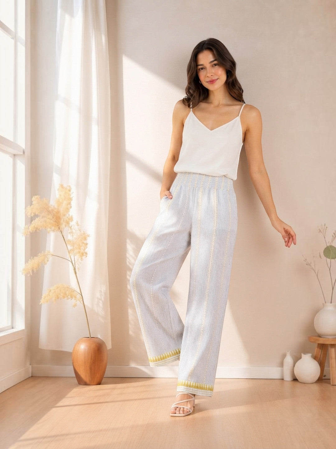 Women Beige Cotton Pant