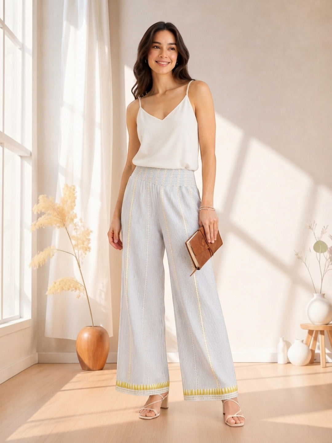 Women Beige Cotton Pant