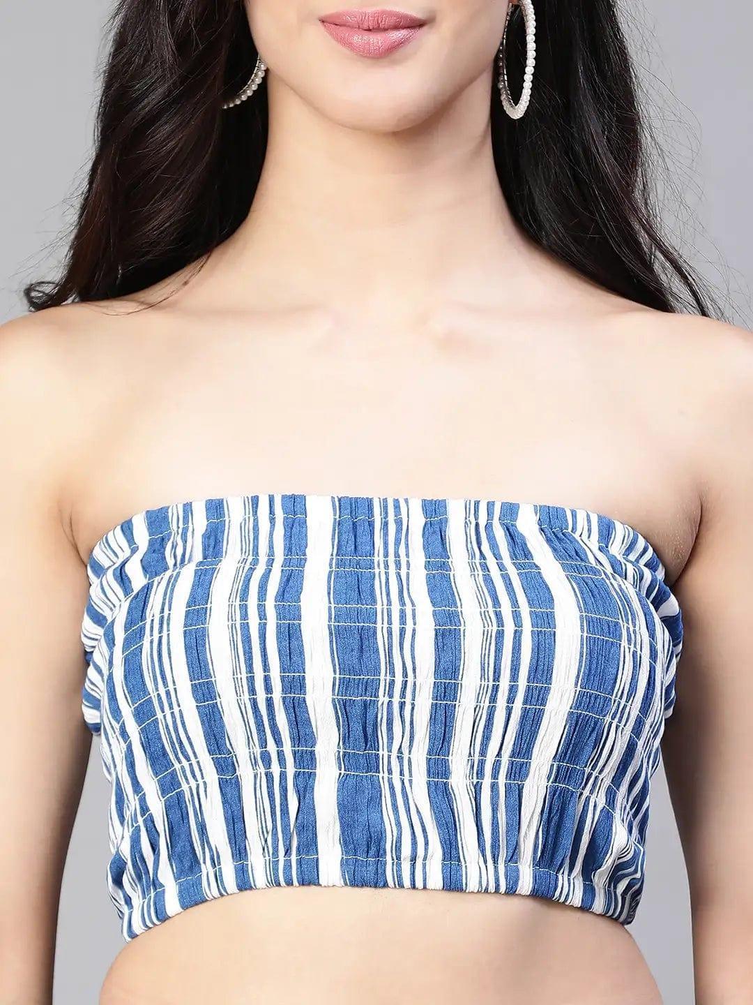 Women Blue Stripe Print Top and Pant Set