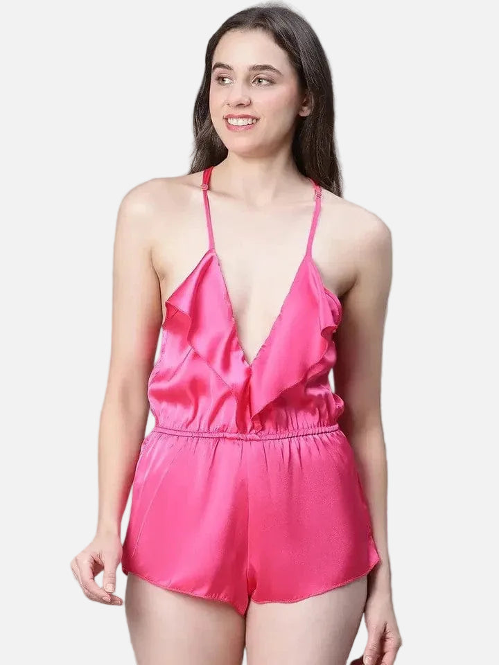 Women Pink Lingerie Beachwear Playsuit