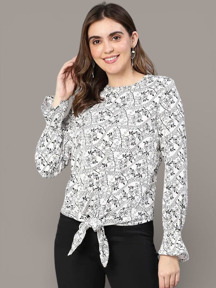 Women's White Floral Printed Top