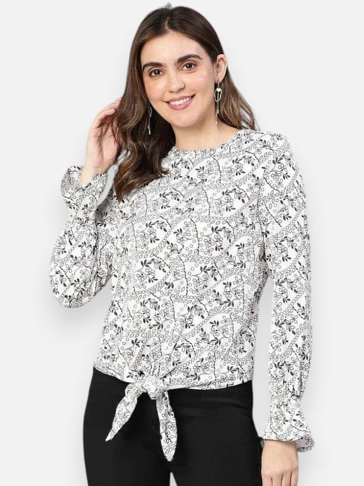 Women's White Floral Printed Top