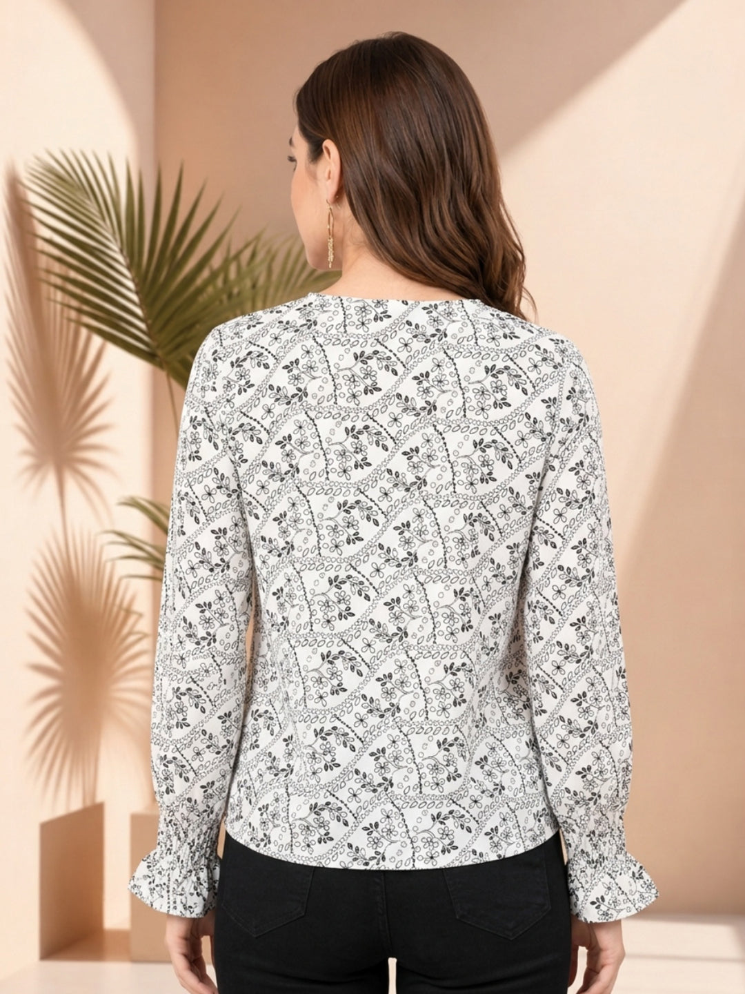 Women's White Floral Printed Top